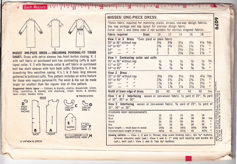 Vintage 1965 Simplicity 6079 UNCUT Sewing Pattern Misses' - Etsy