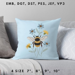 Bee and Wildflower Embroidery File Nature Insect Pattern Cottagecore Floral Stitch Design Pollinator Machine Embroidery for Clothing Decor