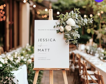 Plantilla de letrero de bienvenida para bodas moderno / Letrero de boda minimalista editable / Letrero de bienvenida imprimible