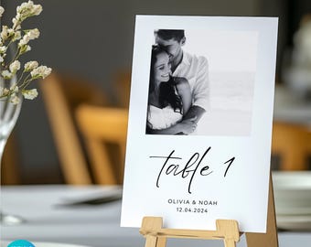 Plantilla de números de mesa con fotos / Tarjetas de mesa de boda editables / Decoración moderna para mesas de recepción