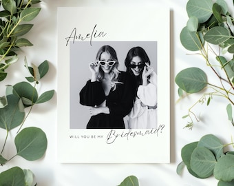 Tarjeta de propuesta de dama de honor editable / Tarjeta con foto "¿Quieres ser mi dama de honor?" / Plantilla de propuesta de dama de honor y de novia