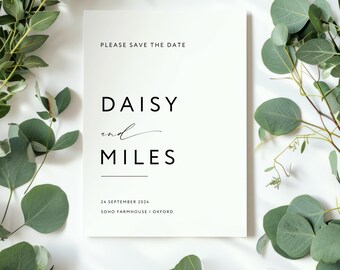 Tarjeta minimalista para guardar la fecha / Plantilla editable para guardar la fecha con foto / Anuncio de boda en Canva hecho a mano