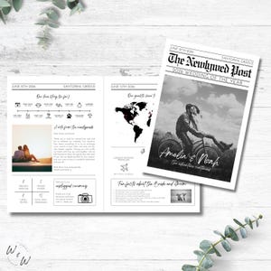 Editable Wedding Newspaper Program | Newspaper Wedding Program Template | Printable Wedding Infographic Folded Wedding Day Program Crossword