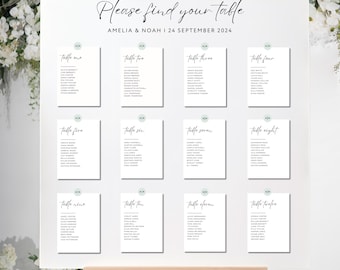 Plano de asientos para bodas editable / Plantilla de plano de asientos moderno / Presentación de mesas para bodas DIY