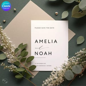 Photo Save the Date Template | Minimalist Save the Date Card | Editable Canva Wedding Announcement
