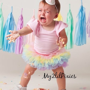 Unicorn Tutu Bloomer, Pastel Rainbow Tutu bloomer , Birthday tutu, Baby Girl Bloomers, All Around Ruffle Baby Bloomer, sequins bow