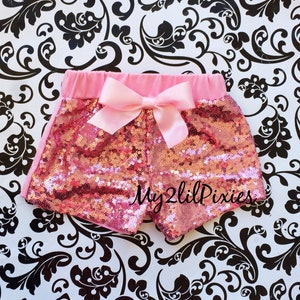 Pink Glitter Shorts - Pink Sequins Shorts - Birthday Shorts - Baby Girl and Big Girl Shorts