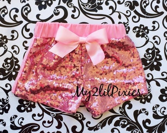 Pink Glitter Shorts - Pink Sequins Shorts - Birthday Shorts - Baby Girl and Big Girl Shorts