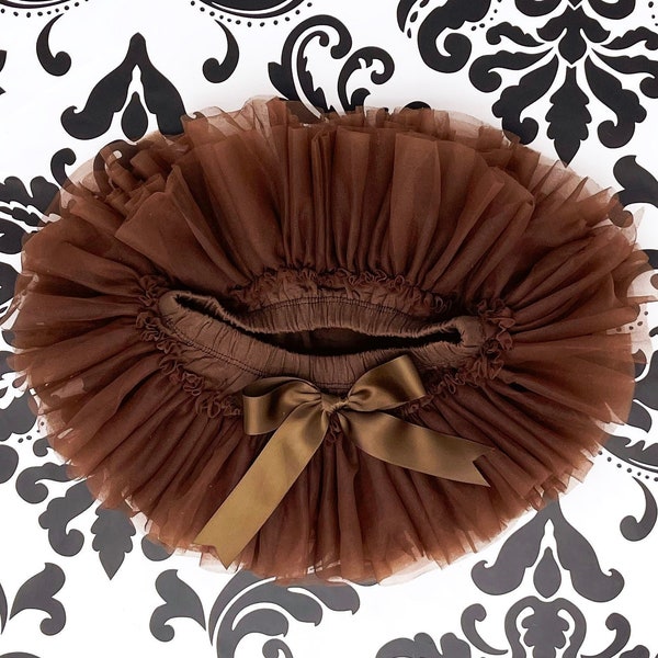 BROWN TUTU Bloomer - Brown ruffles front and back - soft tutu - all around ruffle diaper cover with satin Bow - newborn- infant- toddlers