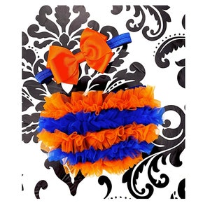 Gator Football Baby Girl Headband and Ruffle Diaper Cover  Orange and Royal Florida Gator Football Gift