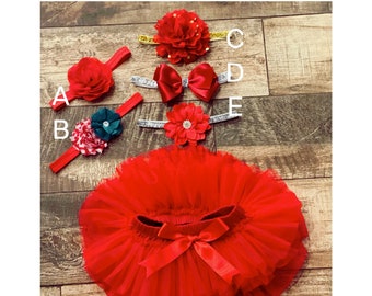 Red Tutu Bloomer and Headband  - Red tutu - Flower Headband - You choose your headband