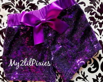 PURPLE SEQUINS SHORTS , Baby Girls Sparkle Sequin Shorts-  girls birthday outfit- girls sequin shorts- toddler shorts- toddler sequin short