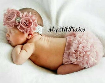 Baby Girl Headband and Ruffle Bloomer- Dusty Rose Set - Baby Bloomers - Newborn - Infant - Toddler - Baby Girl Photo Set - Baby Girl Gift