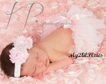 Tiara Shabby Headband and Tutu Bloomer in Light Pink , Newborn Photos , Baby Shower Gift , Princess Headband , Princess Tutu