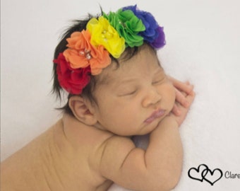 Baby Girl headband, Rainbow Baby Headband, Rainbow Headband, Flower Rainbow Headband