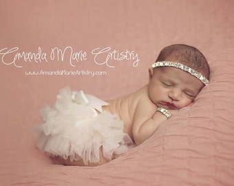 Baby Girl Tutu bloomers - Cream tutu with Satin Bow - Newborn Gift - Ready to ship