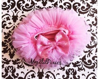 Baby Girl Tutu  - Ruffle tutu with Pink Sequins Bow - Tutus for newborns- Chiffon Ruffle tutu bloomer - Birthday Tutu - Baby Gift