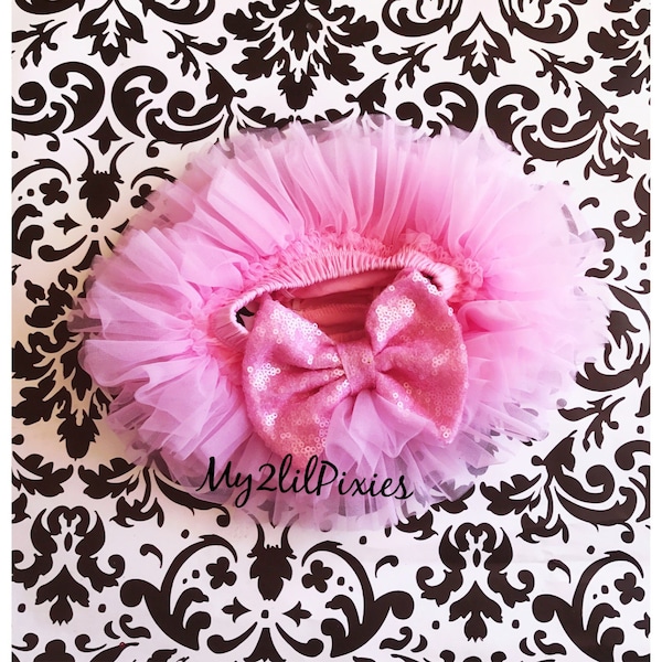 Baby Girl Tutu  - Ruffle tutu with Pink Sequins Bow - Tutus for newborns- Chiffon Ruffle tutu bloomer - Birthday Tutu - Baby Gift