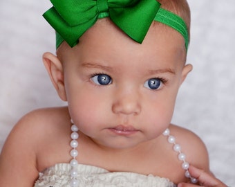 Green Baby Bow and Headband Green baby bow Clip Green Headband Green bow on clip - Hair Bows - Interchangeable Baby Headband