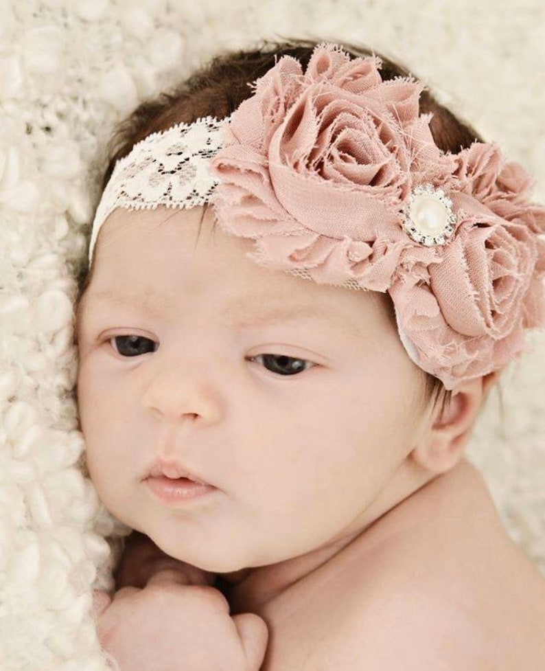 BABY GIRL HEADBAND Dusty Rose Flower Headband Baby Headband Etsy