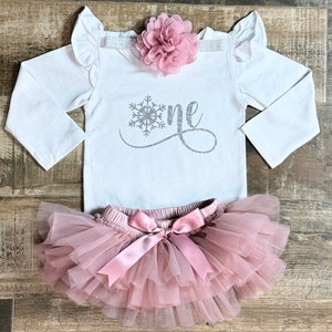 Winter ONEderland 1st Birthday outfit - Light Pink, Gray and Silver glitter