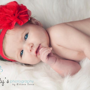 Baby Girl Headband, Red Headband, Red Lace Flower Headband, Baby Headband, Newborn Headband, Infant Headband, girls headband image 1