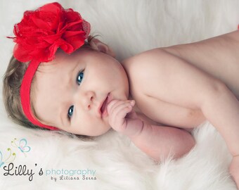 Baby Girl Headband, Red Headband, Red Lace Flower Headband, Baby Headband, Newborn Headband, Infant Headband, girls headband