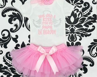 Sent with a kiss from my Papa in Heaven Baby Girl Outfit,  Guardian Angel Outfit, Sent from Heaven Baby Clothing