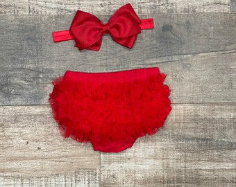 Baby GIRL HEADBAND and BLOOMERS in Red - Red Baby Girl Bloomers - Newborn Bloomers - Diaper Cover -Ruffle Bloomers - Baby Girl Gift