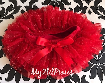 Red Sparkle Tutu Bloomer: Baby Christmas Outfit, Cake Smash