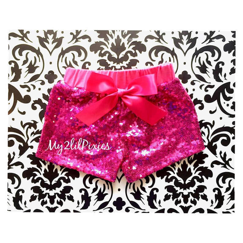 Hot Pink sequins Shorts girl sequins shorts Baby Girls hot pink Sparkle Sequin Shorts birthday girls sequins shorts toddler image 1