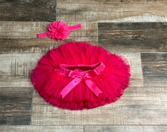 Baby Girl Tutu Bloomer and Headband in Watermelon,  Flower Headband and Watermelom Tutu Bloomer , Baby Girl Gift , Birthday Photos