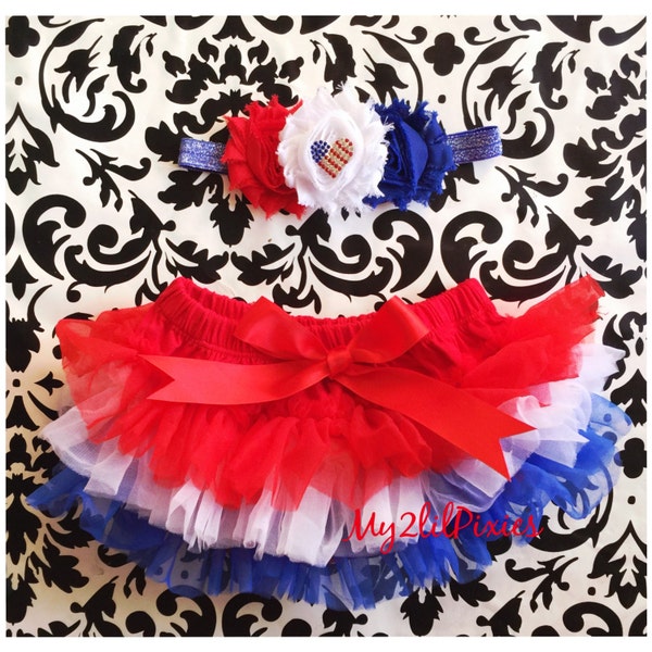 Baby Girl Tutu Bloomer and Headband - Red White and Blue - 4th of July - Independence Day Baby Girl Outfit