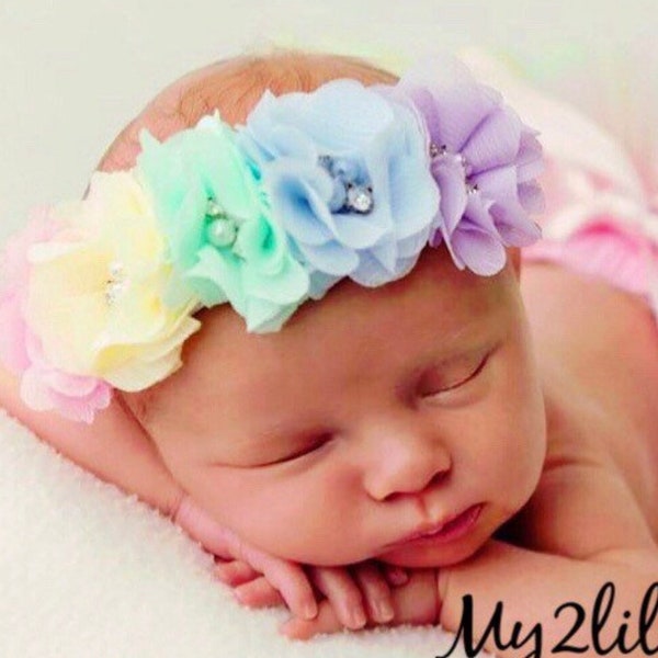 Rainbow headband, baby girl headbands , Pastel Rainbow Baby Headband, Pastel Rainbow Headband, Unicorn Birthday , Flower Crown Headband