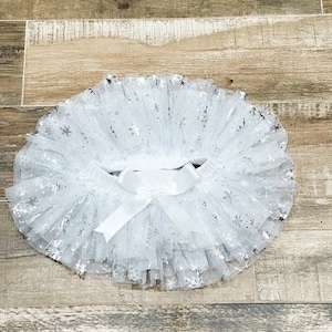 Snowflake Tutu Bloomer- Onderland Birthday tutu in White and silver - Baby Girl First Birthday, Second Birthday