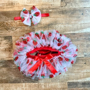 Berry First Birthday Tutu and Headband  - Strawberry Tutu Bloomer - Strawberry Birthday - Cake Smash - 2nd Birthday Strawberry Dress