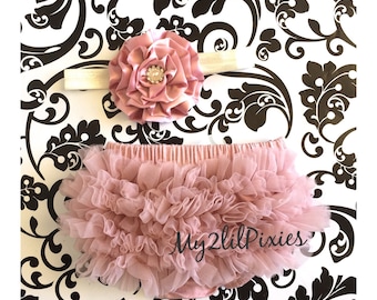 Ruffle Bum Bloomer and Headband Set in Dusty Rose - Ruffle Bum Baby Bloomer - Baby Girl Gift - newborn diaper cover - Newborn Baby Gift