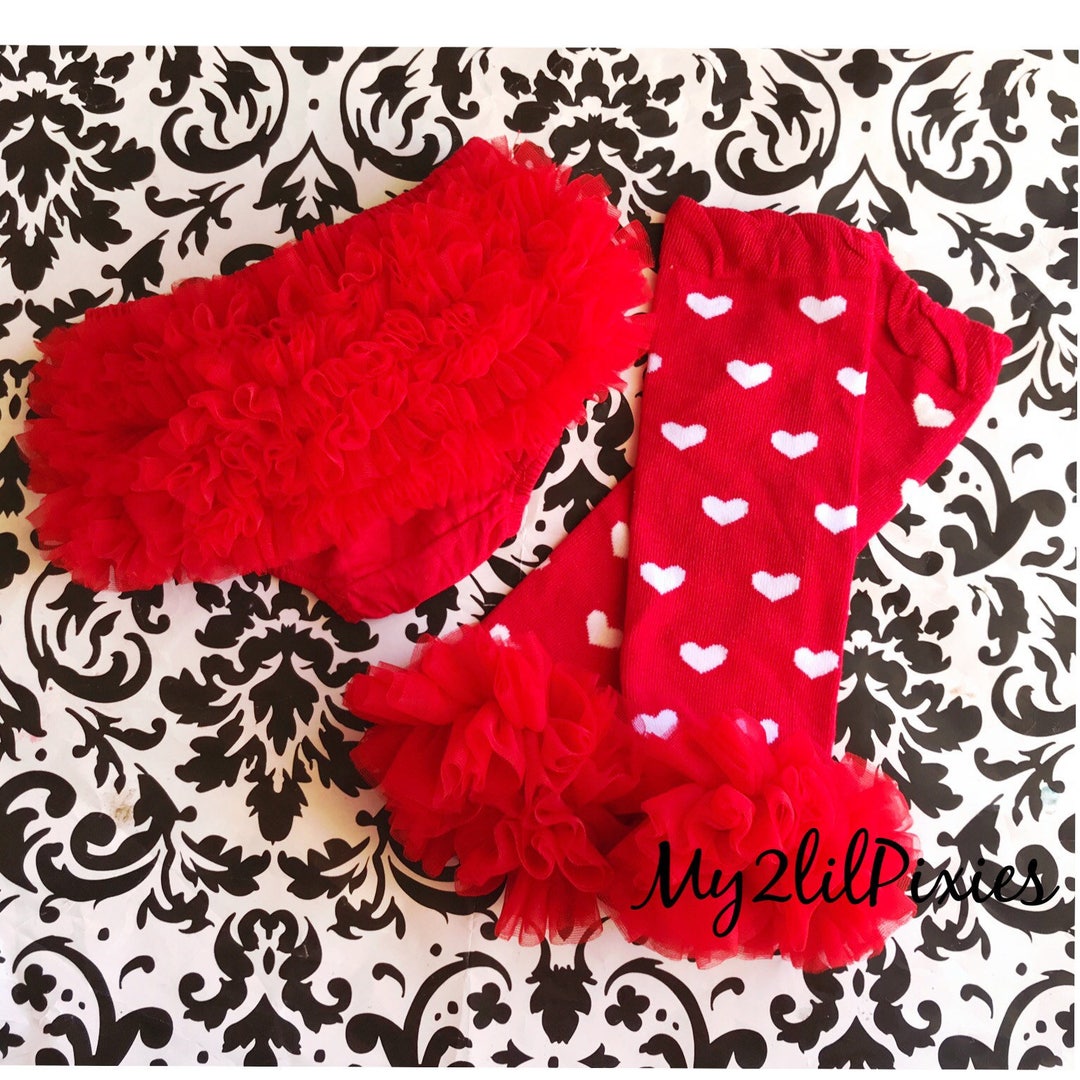 Valentine Leg WARMERS and Red Ruffle Bum Bloomer Ready to Ship Red and