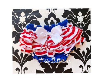 Fourth of July Baby Bloomers - Patriotic Stars and Stripes - Red White Blue - Ruffle Diaper Cover - Baby Girl Ruffle Bottom