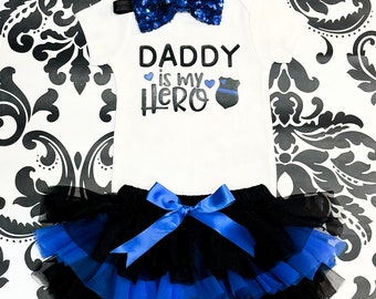 My Daddy Is My Hero Baby Girl Outfit ,  Law Enforcement,  My Daddy is my Hero Bodysuit, baby girl back the Blue Outfit, blue lives matter