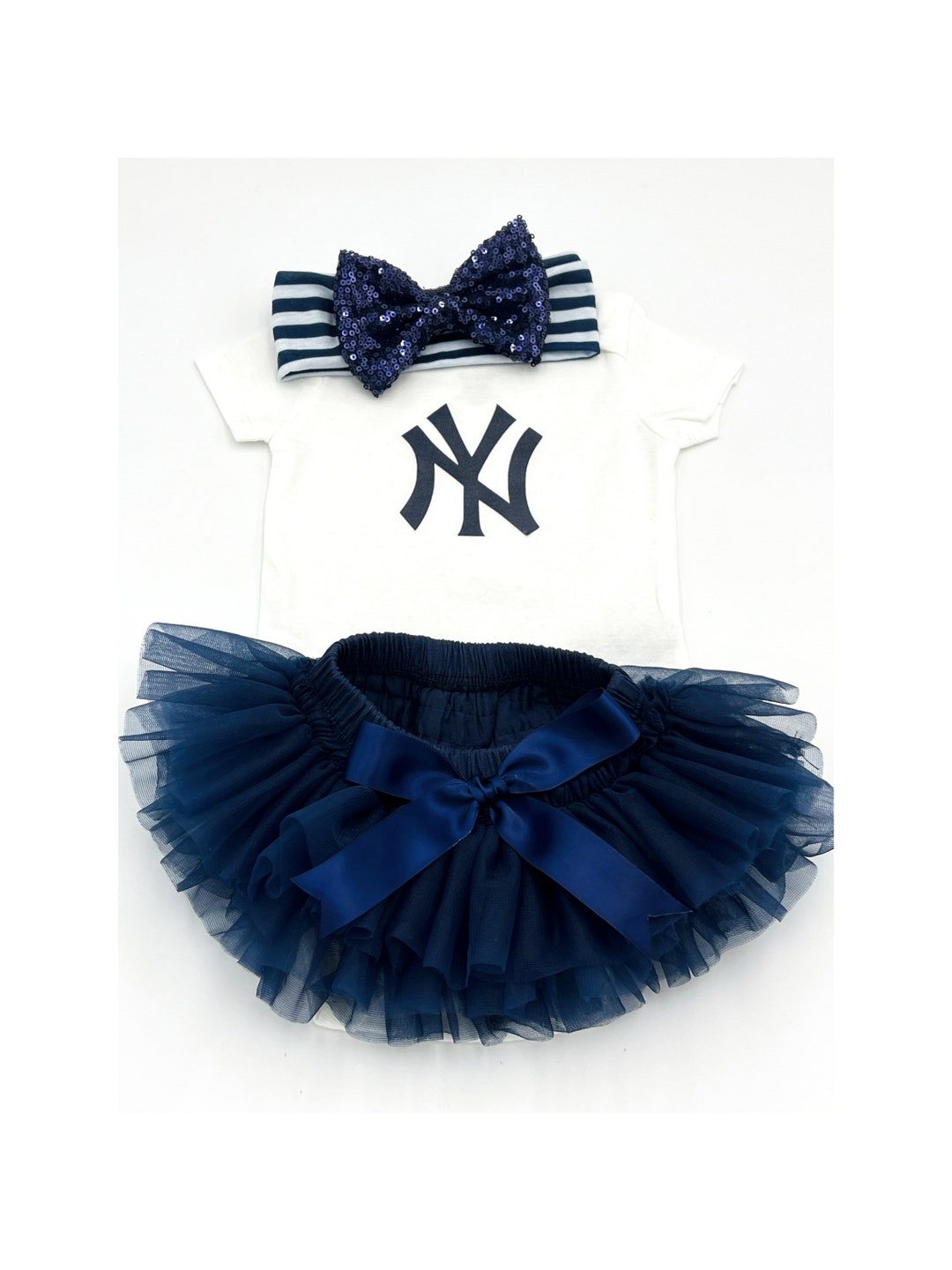 Yankees Inspired Baby Girl Set NY Baseball Spirit Wear, Navy Tutu
