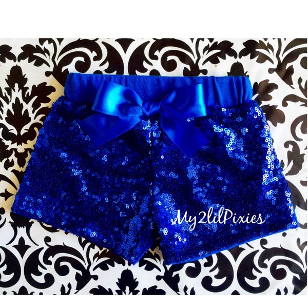 BABY GIRL SHORTS- Blue Sparkle Sequin Short- Girls Birthday bottoms- Sequin Shorts for Baby Girl- Glitter Shorts- more colors are available
