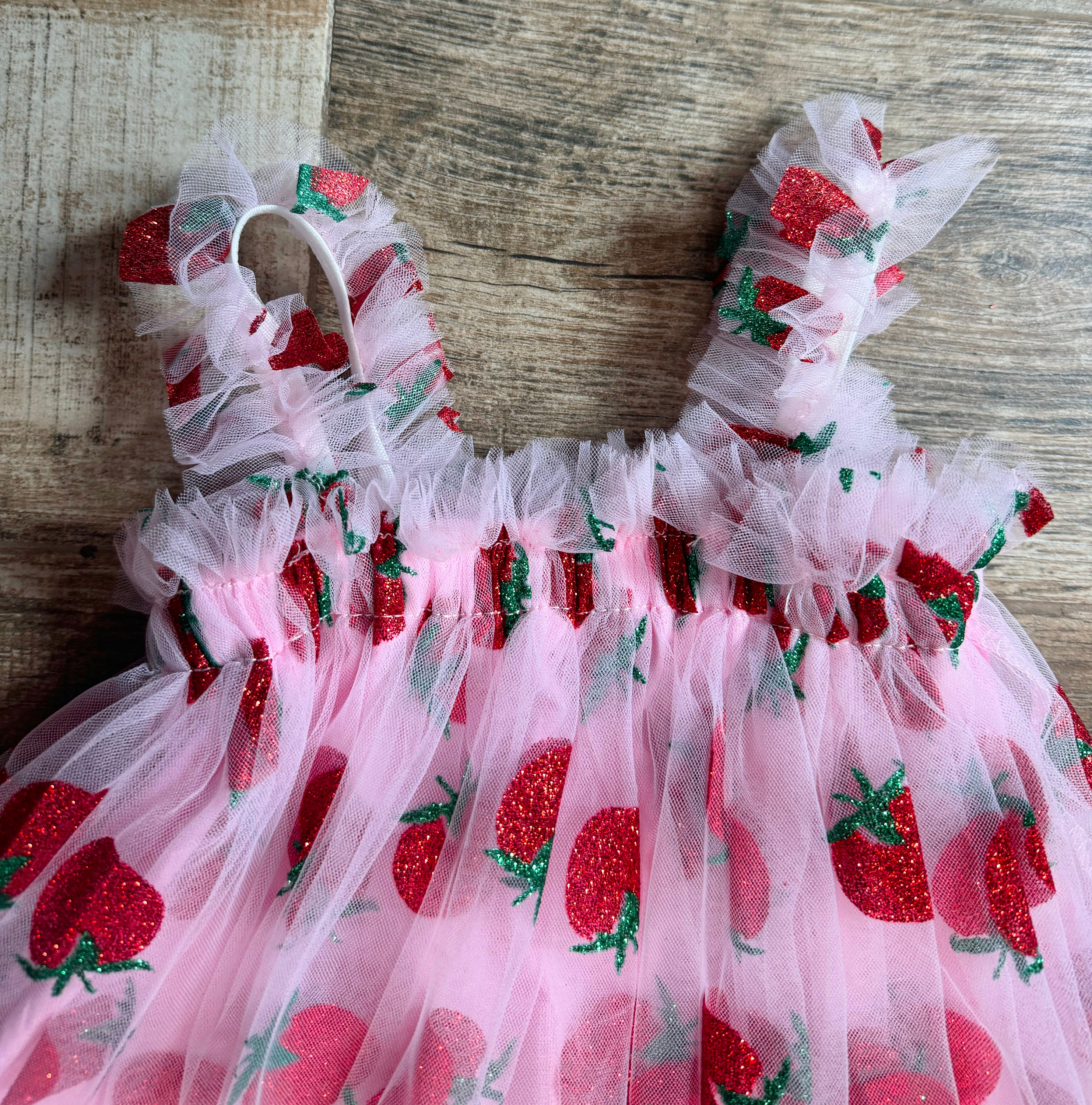 Pink Strawberry Tulle Dress and Headband - Berry First Birthday Dress - Strawberry Outfit -1/2 Birthday - Strawberry Birthday Party