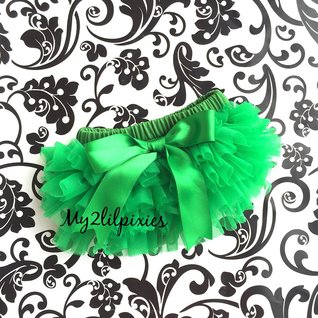GREEN BLOOMER With Satin Bow, Ruffle Diaper Cover, Baby Bloomers ...