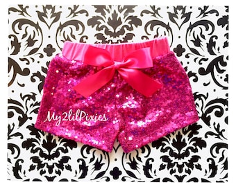 Hot Pink sequins Shorts - girl sequins shorts - Baby Girls hot pink Sparkle Sequin Shorts - birthday - girls sequins shorts - toddler