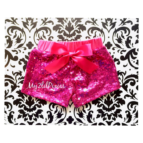 Hot Pink sequins Shorts - girl sequins shorts - Baby Girls hot pink Sparkle Sequin Shorts - birthday - girls sequins shorts - toddler