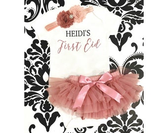 First Eid outfit ,Personalized Eid Outfit , Baby Girl Clothing set , Baby Girl First Eid gift