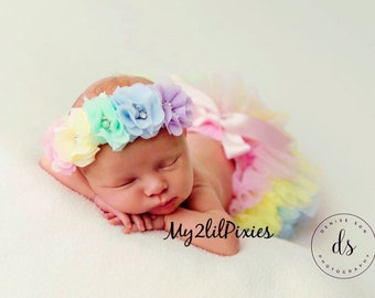 Baby Girl Pastel RAINBOW TUTU BLOOMER and Headband, Baby girl set , First Birthday Tutu,  Rainbow baby, Baby Girl Shower Gift