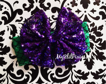 LITTLE MERMAID HEADBAND , Head Wrap-Baby Girl Headbands, Ariel Headband, Purple Bow, Messy bow headband , sparkly bow ,newborn headband