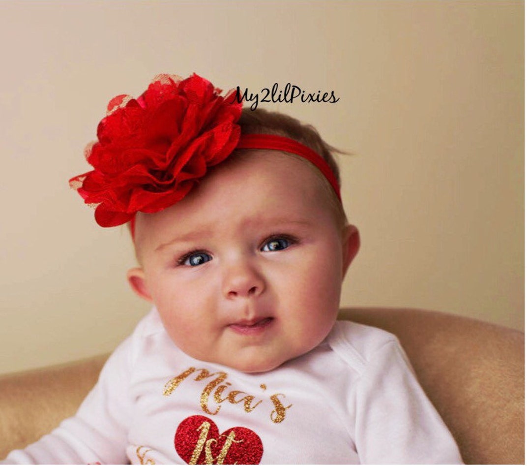Red Lace Headband, Baby Girl Headband, Red Lace Flower Headband, Baby